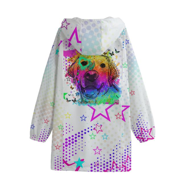 Preview: Leichte Regenjacke  Sunny – Popart Hundemotiv, 100 % Polyester, Unisex, Mix, Mischling, Golden Retriever, Goldy